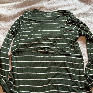 Latched Mama Forest Green Striped Long Sleeve Top